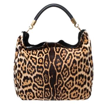 Pre Owned Saint Laurent Paris Leopard Print Calf Hair Large Roady Hobo