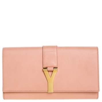 Pre Owned Saint Laurent Paris Peach Leather Y-Ligne Clutch
