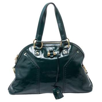 Pre Owned Yves Saint Laurent Green Leather Large Muse Satchel