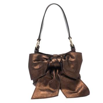 Pre Owned Yves Saint Laurent Metallic Bronze Leather Mini Sac Bow Shoulder Bag
