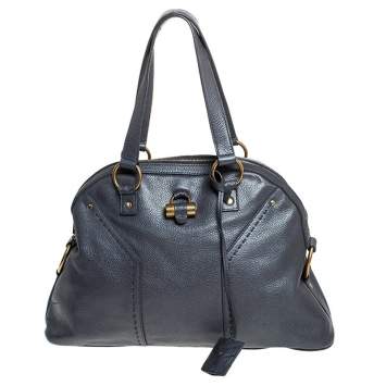 Pre Owned Yves Saint Laurent Metallic Grey Leather Medium Muse Satchel