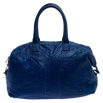 Pre Owned Saint Laurent Blue Leather Medium Easy Y Bag
