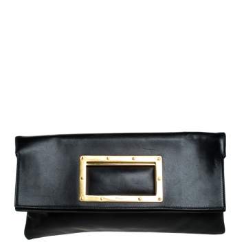Pre Owned Saint Laurent Paris Black Cut Out Leather Flap Clutch