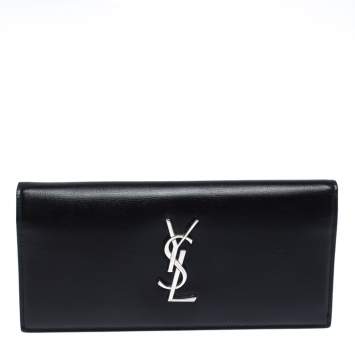 Pre Owned Saint Laurent Paris Black Leather Monogram Flap Wallet
