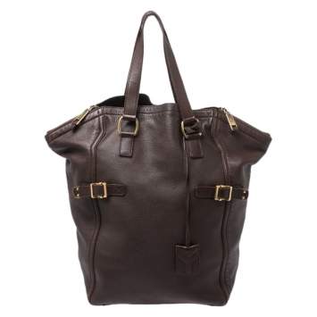 Pre Owned Yves Saint Laurent Dark Brown Leather Large Downtown Tote