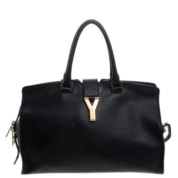 Pre Owned Saint Laurent Black Leather Medium Cabas Y-Ligne Tote