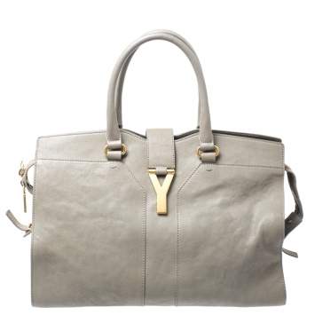 Pre Owned Saint Laurent Taupe Leather Medium Cabas Chyc Tote
