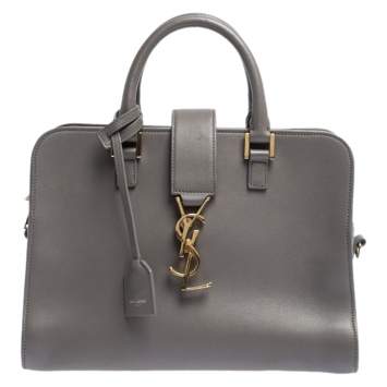 Pre Owned Saint Laurent Grey Leather Baby Monogram Cabas Tote