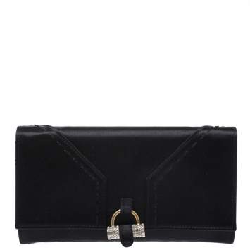 Pre Owned Saint Laurent Black Satin Crystal Muse Flap Wallet