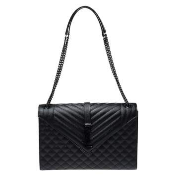 Pre Owned Saint Laurent Black Mix Matelasse Leather Envelope Shoulder Bag
