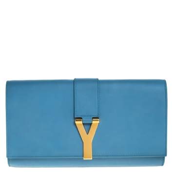 Pre Owned Saint Laurent Light Blue Leather Ligne Y Clutch  