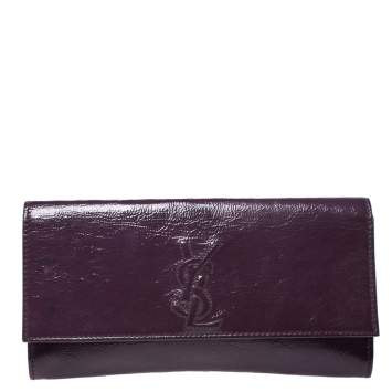 Pre Owned Saint Laurent Purple Patent Leather Belle De Jour Flap Clutch