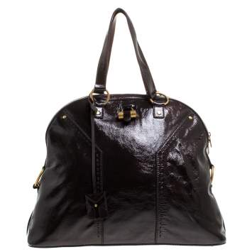 Pre Owned Yves Saint Laurent Plum Patent Leather Oversized Muse Satchel