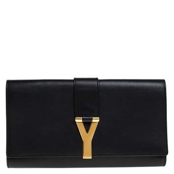 Pre Owned Saint Laurent Black Leather Ligne Y Clutch  