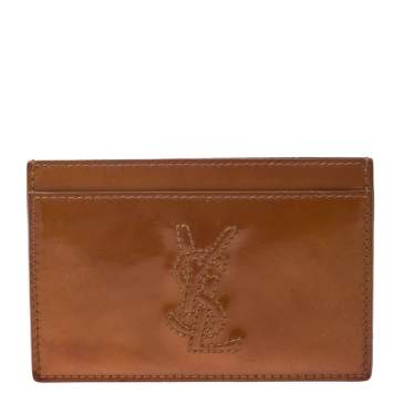 Pre Owned Saint Laurent Paris Orange Patent Leather Belle De Jour Card Case
