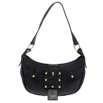 Pre Owned Yves Saint Laurent Black Leather Saharienne Hobo