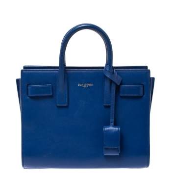 Pre Owned Saint Laurent Blue Leather Nano Classic Sac De Jour Tote