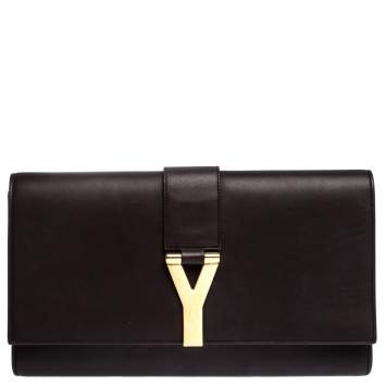 Pre Owned Saint Laurent Burgundy Leather Ligne Y Clutch
