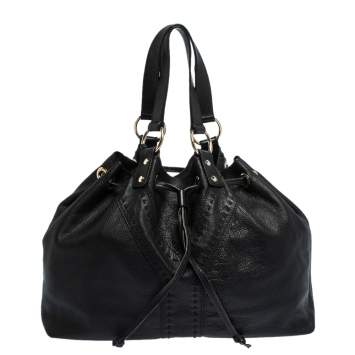 Pre Owned Saint Laurent Paris Black/Metallic Leather Reversible Double Sac Y Tote
