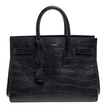 Pre Owned Saint Laurent Black Croc Embossed Leather Small Classic Sac De Jour Tote
