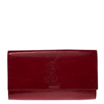 Pre Owned Saint Laurent Red Patent Leather Belle De Jour Flap Clutch