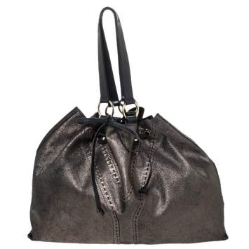 Pre Owned Yves Saint Laurent Black/Metallic Leather Reversible Double Sac Y Tote