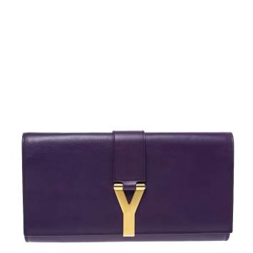 Pre Owned Saint Laurent Paris Purple Leather Large Chyc Clutch