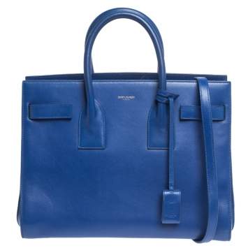 Pre Owned Saint Laurent Blue Leather Small Classic Sac De Jour Tote