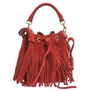 Pre Owned Saint Laurent Red Suede Small Emmanuelle Fringed Bucket Bag