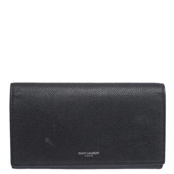 Pre Owned Saint Laurent Black Leather Flap Continental Wallet