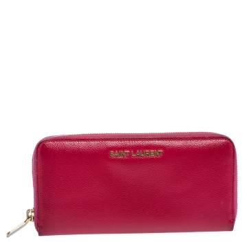 Pre Owned Saint Laurent Paris Magenta Patent Leather Rive Gauche Zip Around Wallet