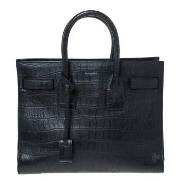 Pre Owned Saint Laurent Black Croc Embossed Leather Small Classic Sac De Jour Tote