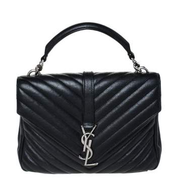 Pre Owned Saint Laurent Black Matelasse Leather Medium College Top Handle Bag