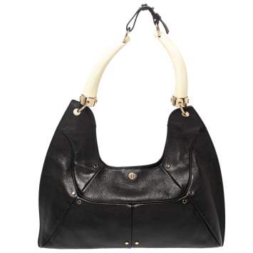 Pre Owned Saint Laurent Black Leather Mombasa Double Horn Hobo