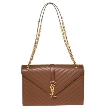 Pre Owned Saint Laurent Tan Matelasse Leather Large Cassandre Flap Bag