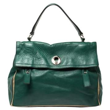 Pre Owned Saint Laurent Green Leather and Fabric Large Muse Two Bag