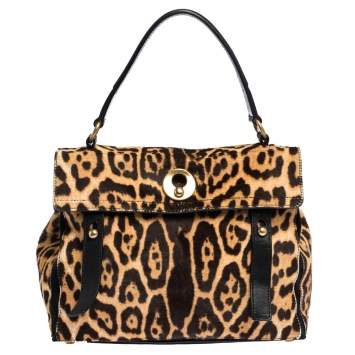 Pre Owned Saint Laurent Brown/Black Calfhair and Leather Medium Muse Two Satchel