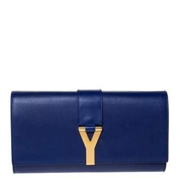 Pre Owned Saint Laurent Paris Blue Leather Y-Ligne Clutch