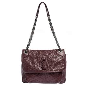 Pre Owned Saint Laurent Burgundy Aged Leather Medium Niki Shoulder Bag
