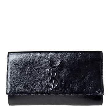Pre Owned Saint Laurent Dark Grey Patent Leather Belle De Jour Flap Clutch