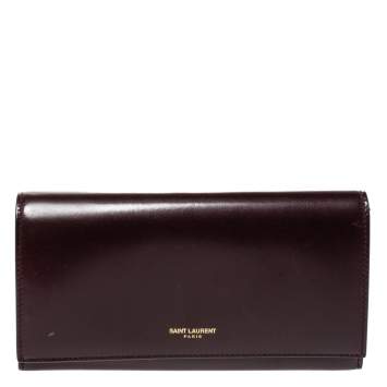 Pre Owned Saint Laurent Burgundy Leather Marquage Continental Flap Wallet