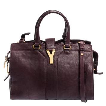 Pre Owned Saint Laurent Paris Burgundy Leather Small Cabas Chyc Tote