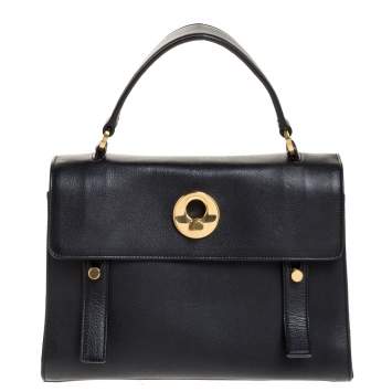 Pre Owned Saint Laurent Black Leather and Fabric Small Muse Two Bag