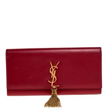 Pre Owned Saint Laurent Red Leather Kate Tassel Clutch
