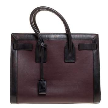 Pre Owned Saint Laurent Burgundy/Black Leather Small Classic Sac De Jour Tote