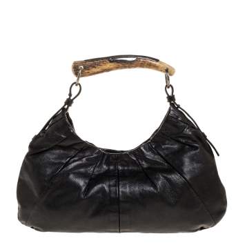 Pre Owned Saint Laurent Black Leather Mombasa Hobo