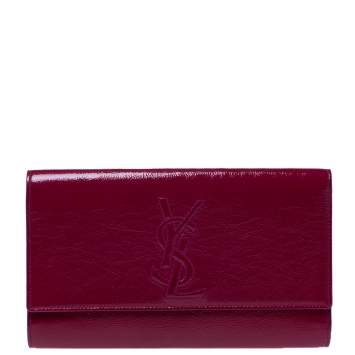 Pre Owned Saint Laurent Fuchsia Patent Leather Belle De Jour Flap Clutch