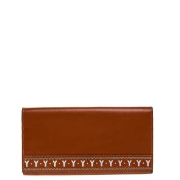 Pre Owned Saint Laurent Brown Stitched Leather Y Cut Out Flap Continental Wallet