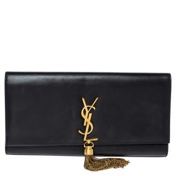 Pre Owned Saint Laurent Black Leather Kate Tassel Clutch