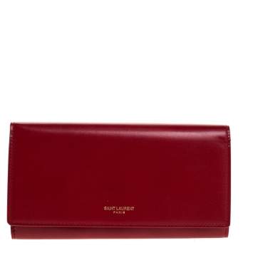 Pre Owned Saint Laurent Red Leather Flap Wallet